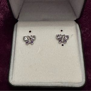 Purple crystal butterfly earrings in sterling silver! Like new condition.